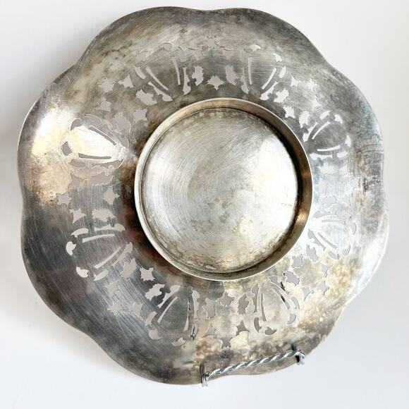 Vintage Estate English Sheffield Silver Plate Pierced Reticulated 10 Round Plate - Picture 3 of 7